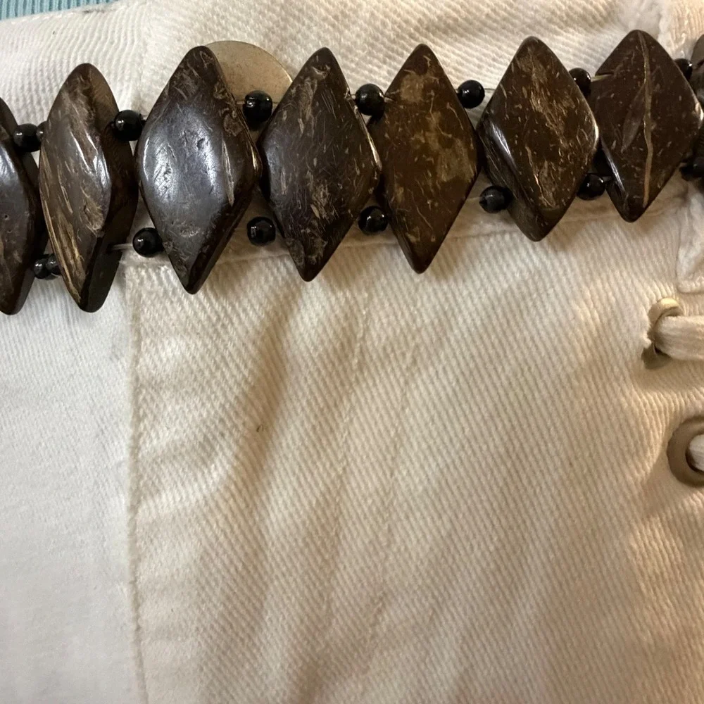 Bohemian Coconut Shell Diamond Bead Tie Waist Belt‎ Brown One Size Festival Boho